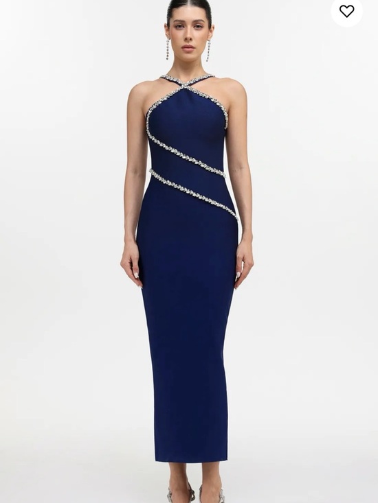 Bella Barnett Dresses & Skirts - Kailani Classic Contour Halter Rhinestone Blue Bandage Maxi Dress